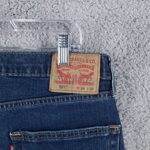 🚫SOLD🚫LEVI'S 527 Boot Cut Jeans Mens Sz 34x30 Dark Washed Faded Whiskered - Picture 3 of 14